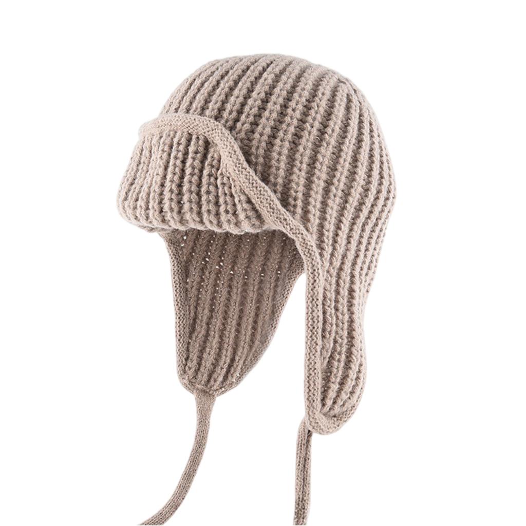 Korean Women Earflap Cap With Tie Closure Cold Proof Flying Cap Solid Color Woolen Crochet Bonnet Warm Knitted Earmuff Hat 2025