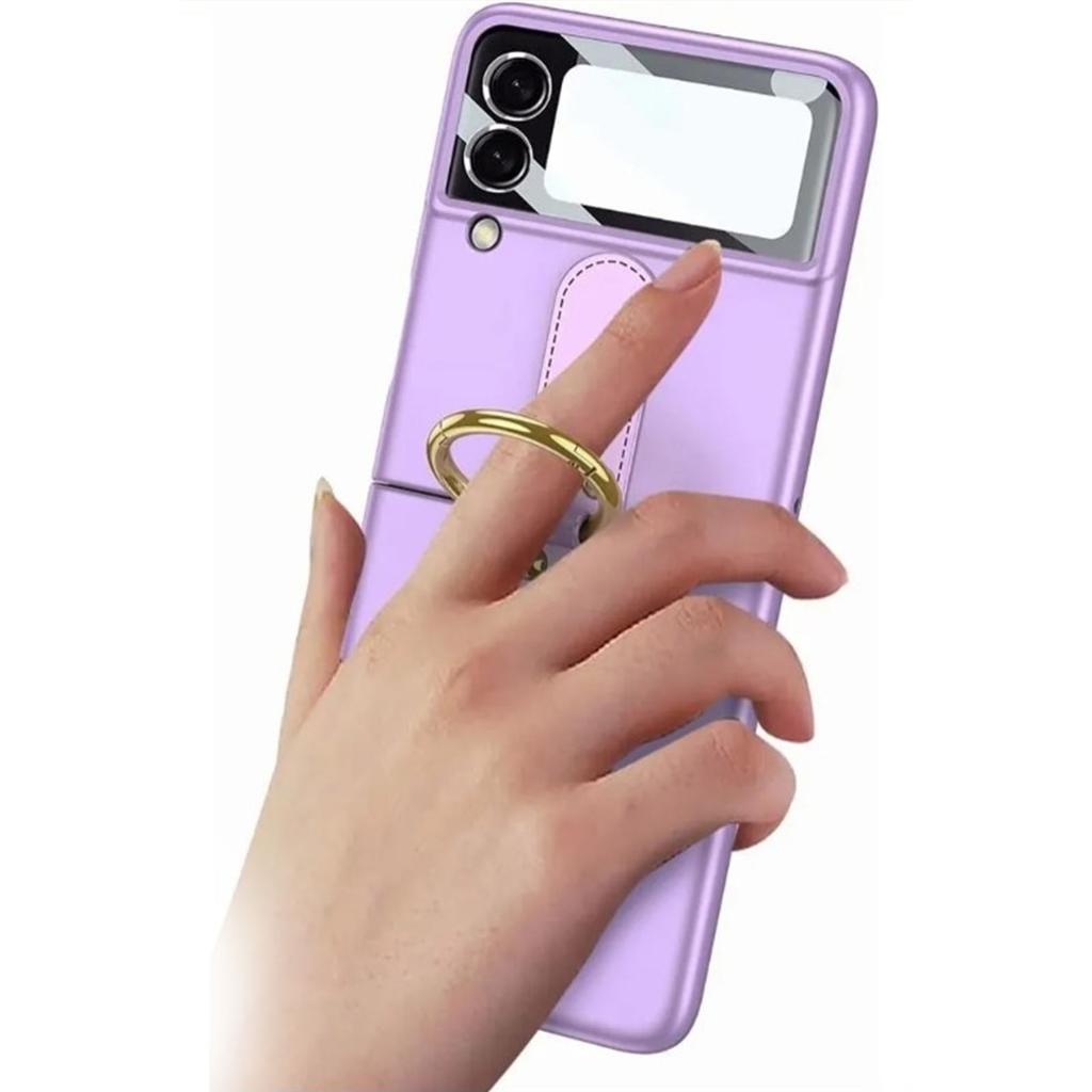 Phone Case for Samsung Galaxy Z Flip 3 Built in Screen Protector Phone Back Cover with Kickstand Ring Holder Purple