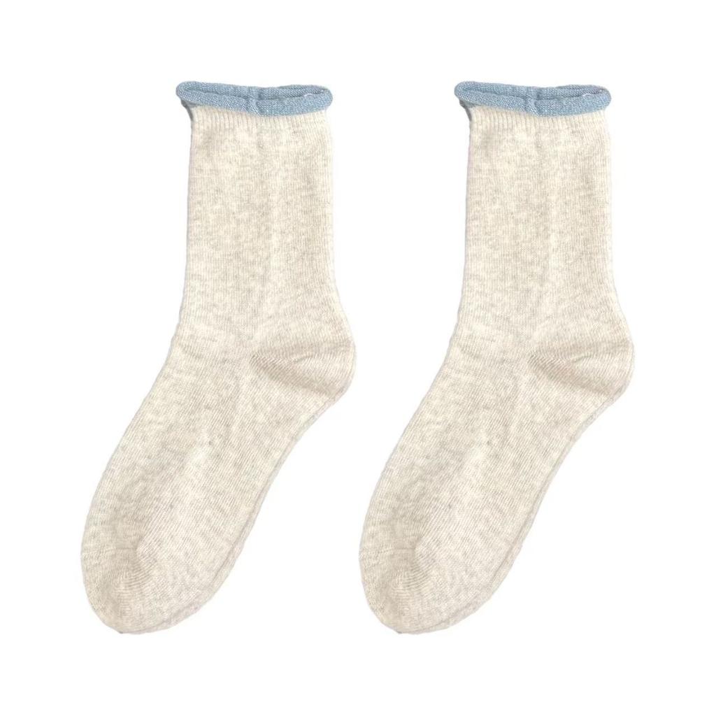 Grey Cashmere Socks Socks Thickened Warm Sheep Wool Stockings Rolled Hemmed Stacked Socks In Winter