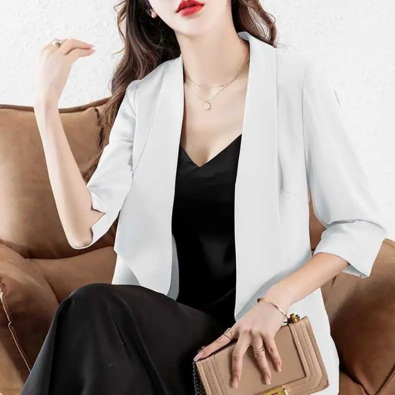 

Womens Solid Color 3/4 Sleeve Open-Front Casual Blazer M білий