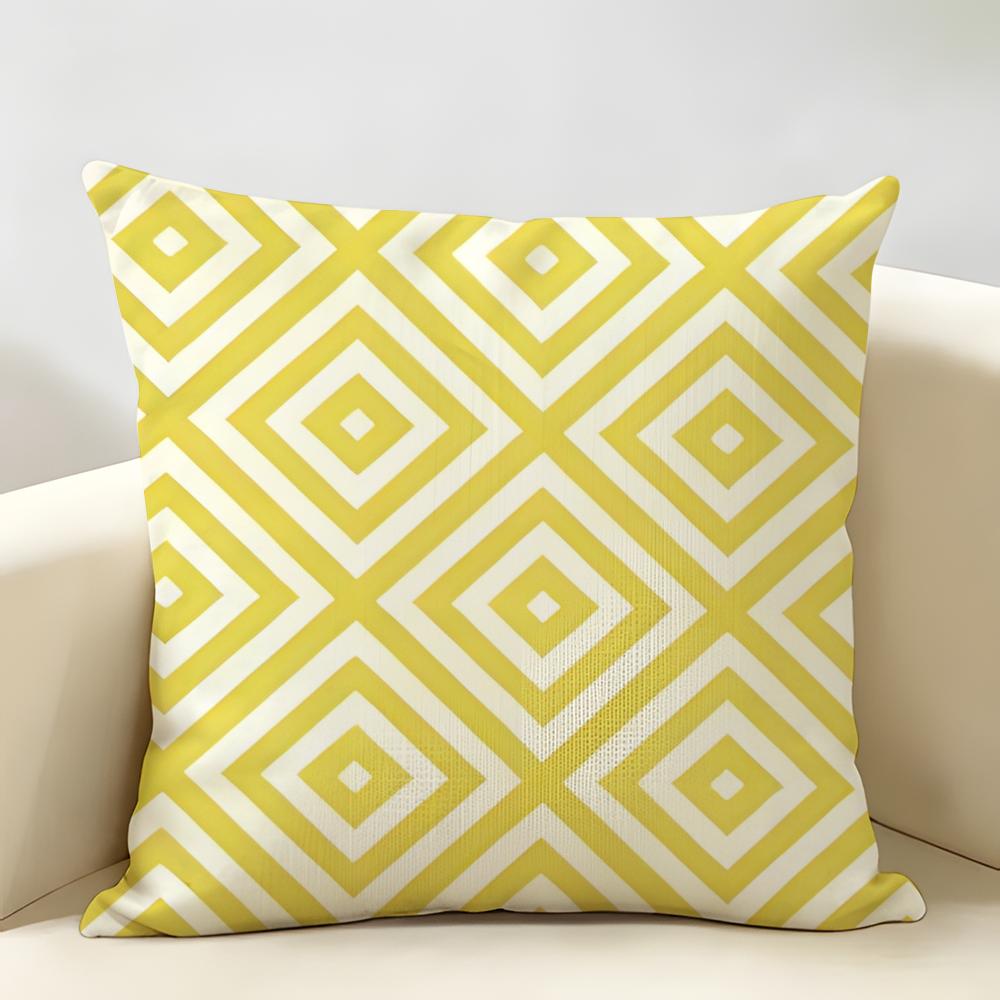 Geometric Diamond Pattern Cushion Cover Natural Linen Organic Fabric Double-Sided Printing Breathable Perfect For Home Decor