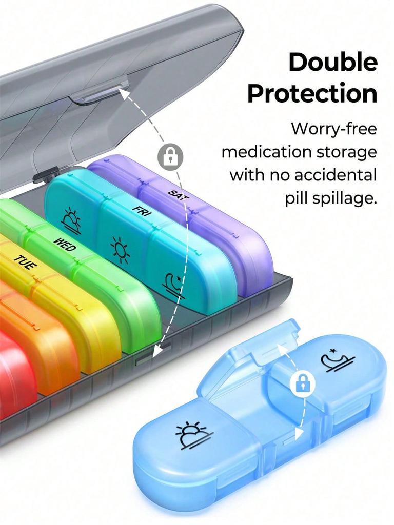 Weekly Pill Organizer 1 Times a Day, 7 Day Rainbow Pill Box, Portable Travel Pill Case for Vitamins Fish Oil Supplements