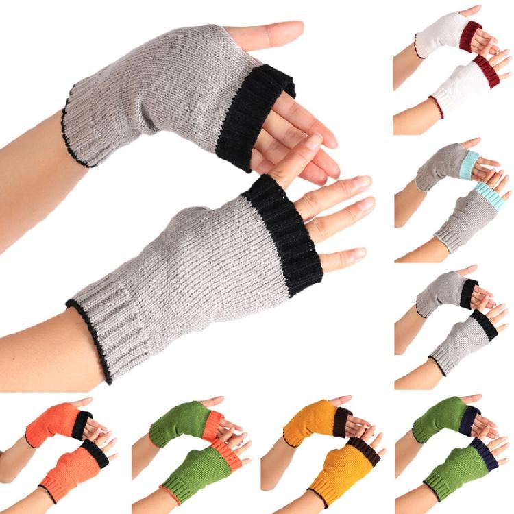 Soft Kid Winter Glove Half-finger Knit Color Matching Mitten for Winter Supplies