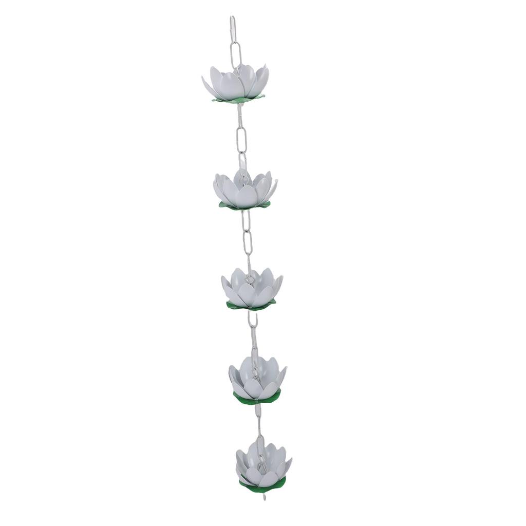 Sleufgoot Regenketting Buiten Dakgoot Regenwater Aluminium Opvanger met Haken 5 Bloemen voor Dakranden Wit 110cm