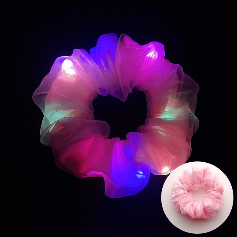LED Işıklı Parlak Saten Noel Saç Tokası - Amerikan ve Avrupa Stilleri için Kalın Bağırsak Scrunchie Saç Aksesuarı