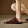 Fashion 2025 New Sandals Women's Genuine Leather Square Toe Slip-on Flats Summer Slippers Soft Comfortable Casual Female Outdoor Mules