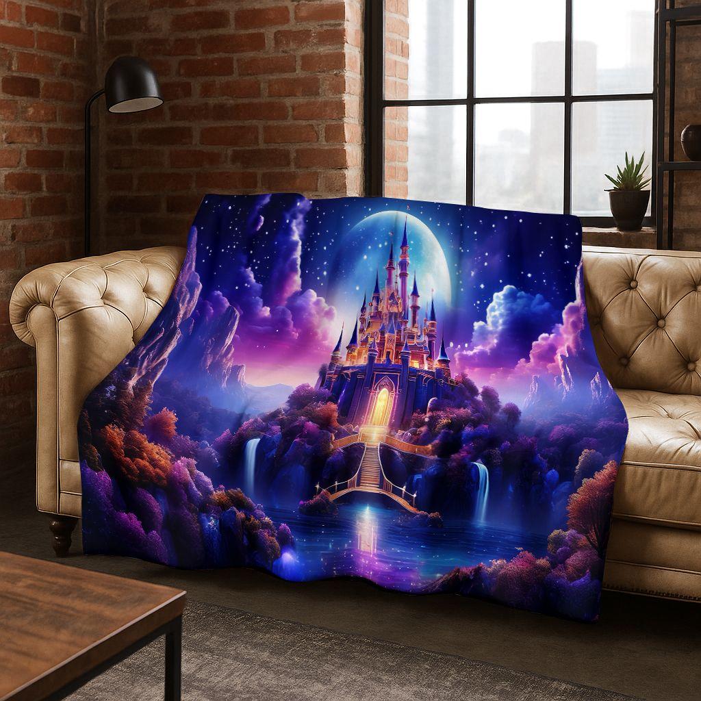 Enchanted Fairytale Princess Castle Gothic Castle Cartoon Flannel Blanket,Cozy Soft Throw Blanket for Home Bedroom Bed Sofa Kids