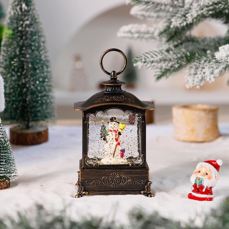 Christmas Crystal Lantern Ornaments Wind Lantern Santa Claus Atmosphere Decoration Flat Square Music Box Christmas Gift Night Light