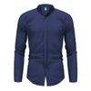 Mens Stand Collar Non Iron Slim Fit Long Sleeve Cool Casual Shirt