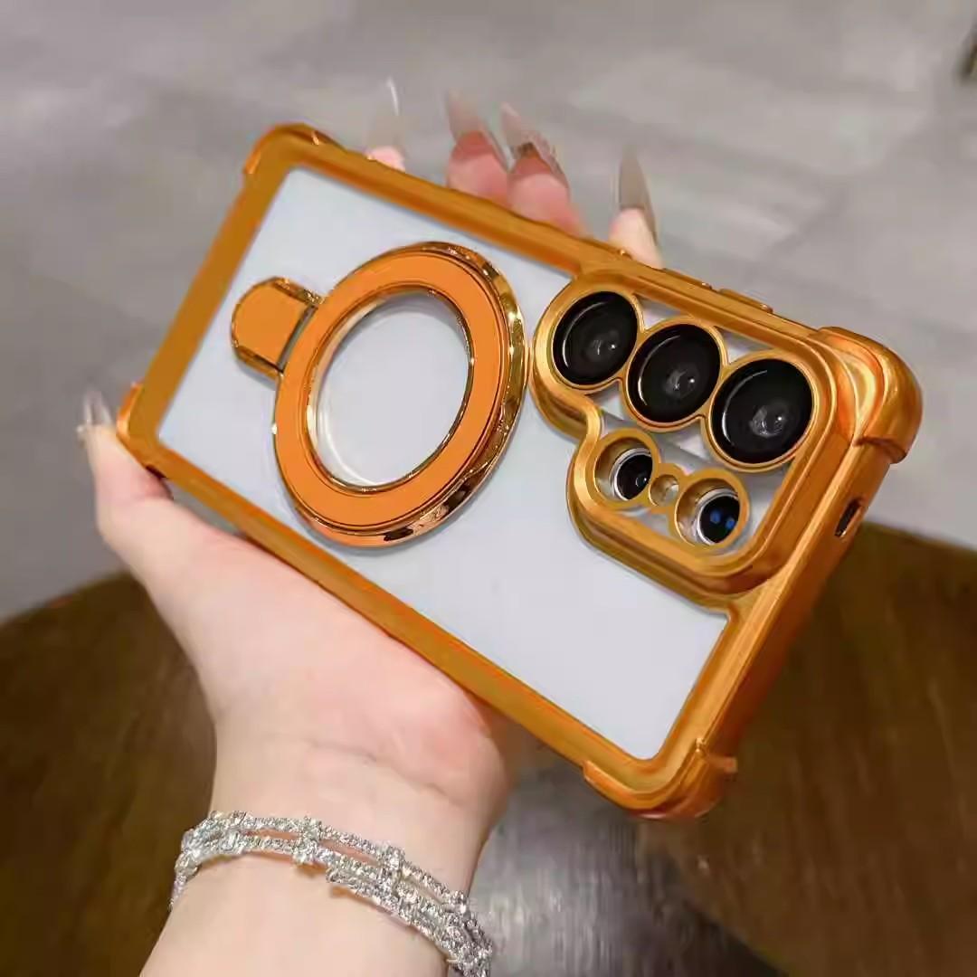 

Luxury For Magsafe Magnetic Stand Phone Case For Samsung S26 S25 S24 FE S23 Ultra Plus Anti-fall Frosted Plating + Bracket Cover For Galaxy S26Ultra