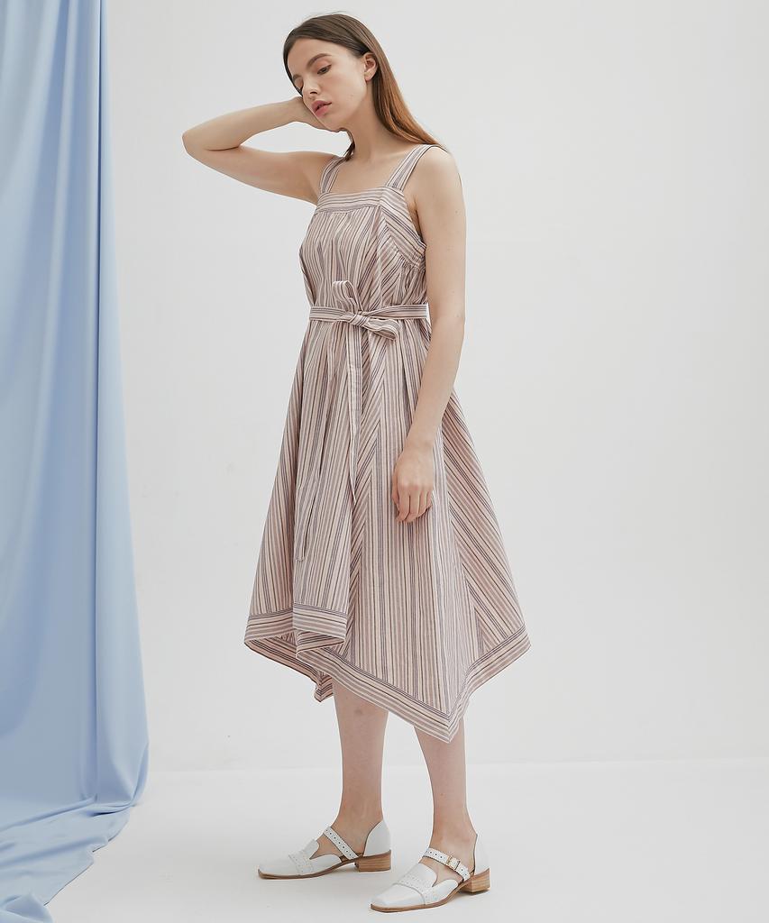 MODERNABLE Striped Asymmetrical Dress - Pink