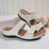 Women's White & Golden Synthetic Cover Slip-On Sandals - Open-Toe Flat Heel with Breathable Perforations, Cushioned Insole, Comfortable Footwear