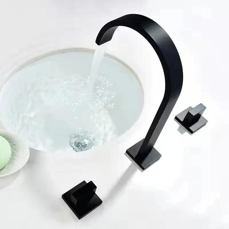 Black Basin Faucets Brass Chrome Deck Mounted Bathroom Sink Faucets 3 Holes Dual Handles Hot And Cold Water Tap Gold