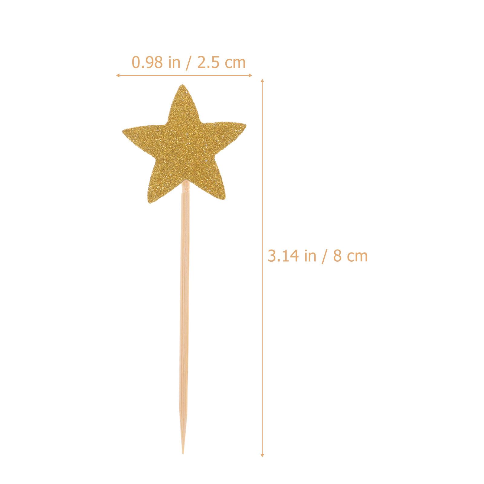 

70Pcs Glitter Cake Decoration Star Cupcake Toppers Wood Paper Picks Reusable for Birthday Party Dessert Baking DIY золотистый