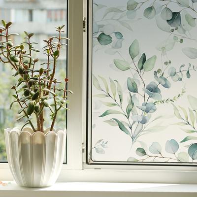 1 Roll Painted Plant Print Semi-Transparent Window Adsorption Waterproof Dumb Film Glue-Free Glass Sticker 47.24X15.75Inches