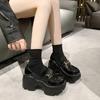 Fashion Women Platform Leather Sneakers 2024 Spring Autumn British Style Chunky Shoes Woman 8CM High Heels Ulzzang