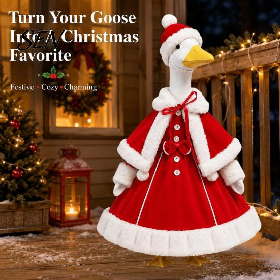 Decorative Polyester Goose Outfit Winter Porch Plush Outfit, Christmas Button-up Dress Cape and Hat for Garden Statue Accessories Holiday Patio