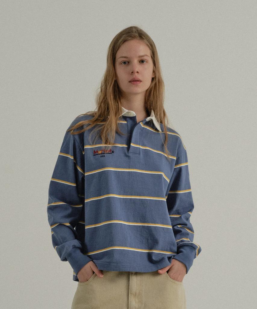 SUNDAY FRUIT MARKET W) Sun Stripe Collar Tee Blue
