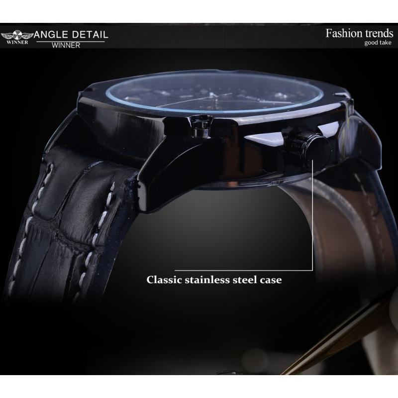WINNER Men's Fashion Casual Hollow Out Mechanical Movement Waterproof Automatic Mechanical Watch