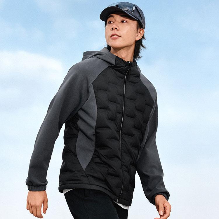 Skechers Windproof Warm Lightweight Fitted Woven Solid Color Spliced Hooded Short Down Jacket Men Jackets P425M141-0018