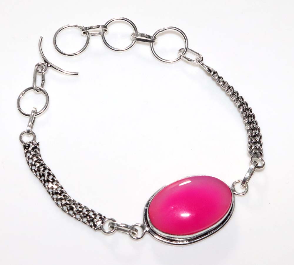 Most Beautiful Pink Chalcedony 925 Silver Plated Bracelet 9" Most Beautiful T9D76