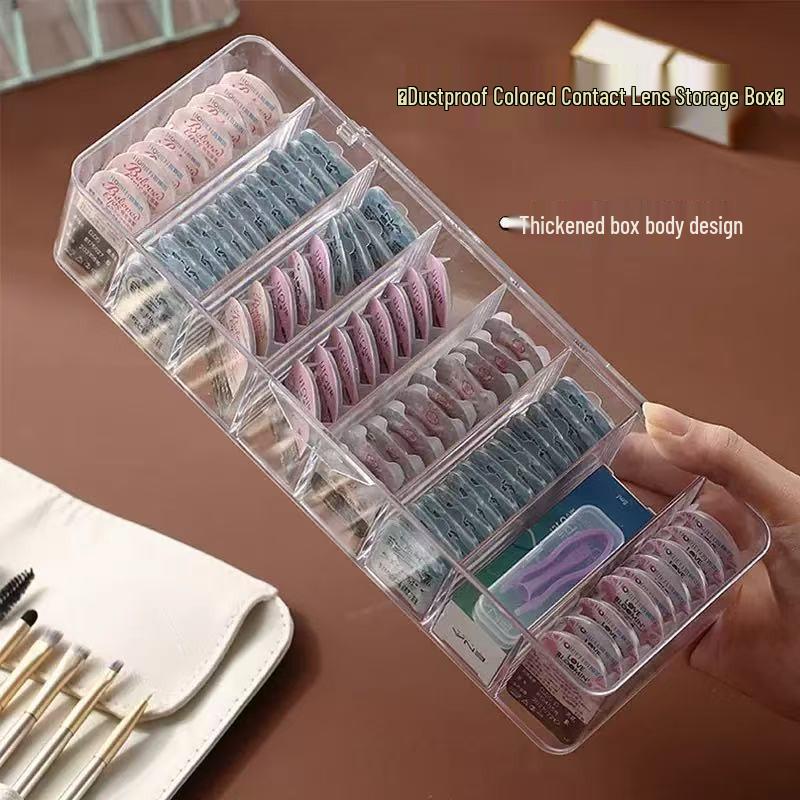 Dustproof Multi-Pair Contact Lens Storage Box with Lid - Daily Disposable Organizer, Large Capacity, Transparent, Divided System