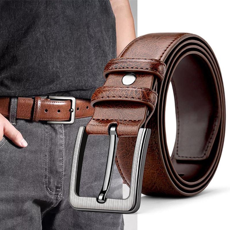 Classic Men Leather Belt With Vintage Style And Plant Motifs For Business Casual