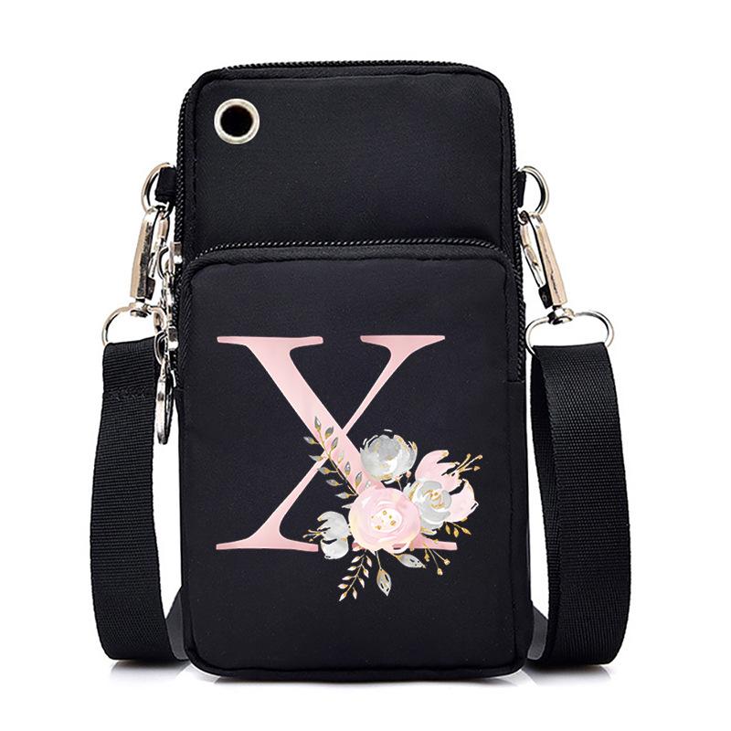 Letter Printing Black Oblique Span Bag Casual Portable Multi-Function Mobile Phone Bag