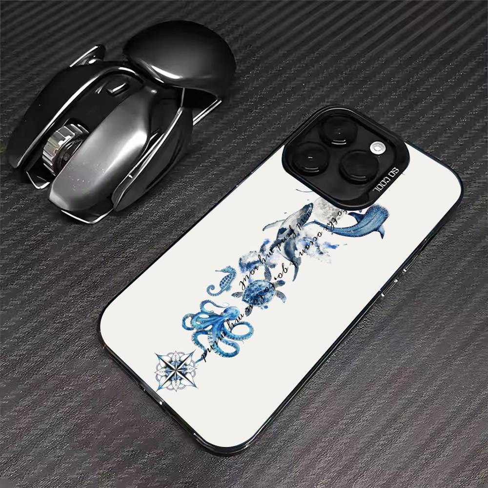 Ocean Shark Whale Design Phone Case For iPhone 17 16 15 14 13 12 11 Pro Max XS Max 7 8 Plus Shockproof Silicone Matte Cover