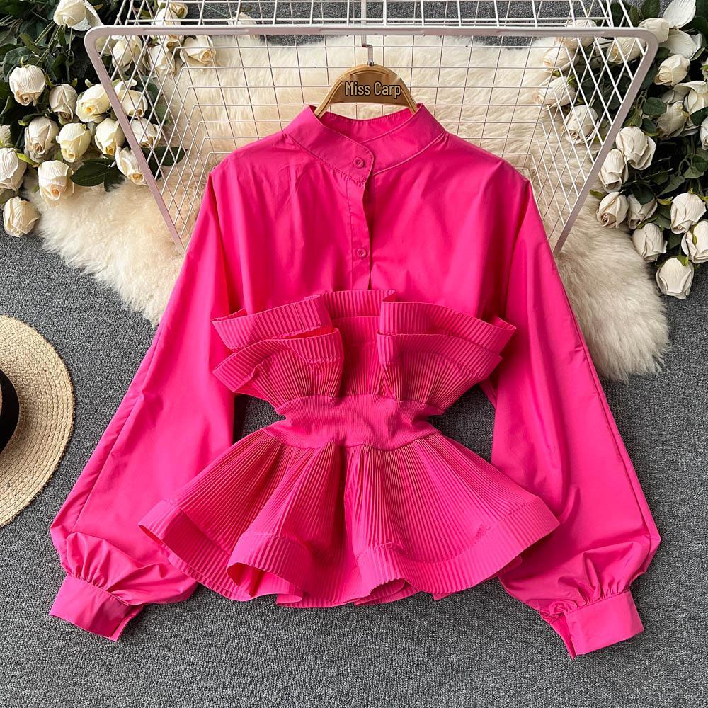 Women's Long Sleeve Ruffle Pleat Top - Slimming, Versatile, and Stylish for Spring