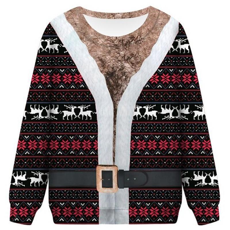 Pullover Funny Christmas Sweatshirt For Men Women 3D Print Ugly Chest Hair Christmas Party Hoodie Men's Xmas Sweater Clothes