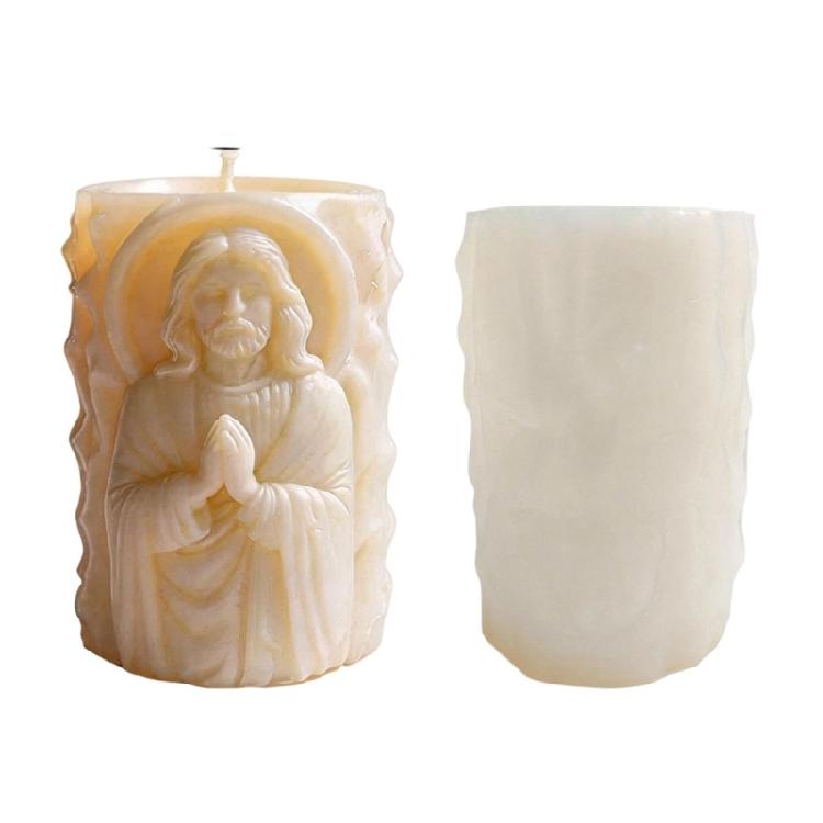 

Religious Carving Cylinder Candle Silicone Mold For Handmade Candle Soap Chocolate Home Decoration and Resin Casting