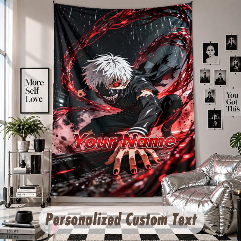Wall Hanging Tapestry With Custom Name & Text, Tokyo Ghoul Decorative Tapestry For Bedroom