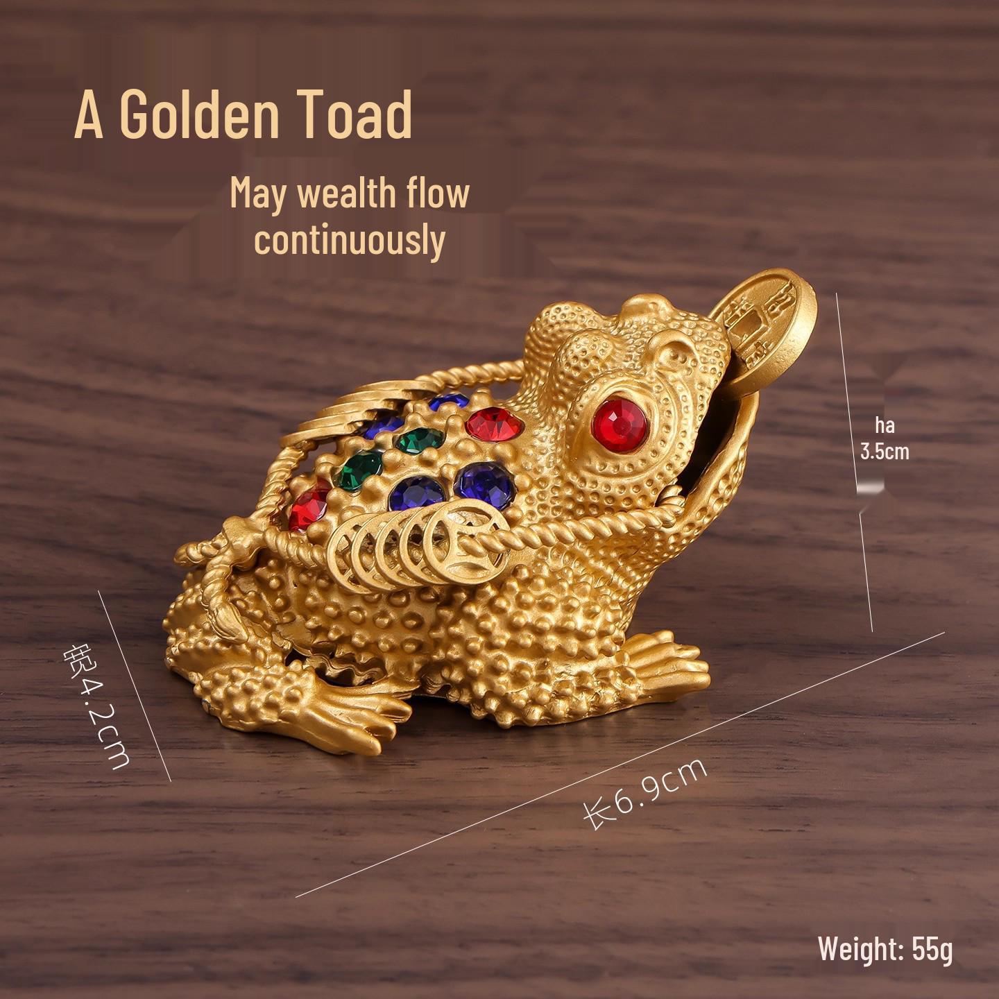 Трехлапая золотая жаба из латуни, чайный питомец - Декоративный элемент для дома или офиса и ремесленный орнамент