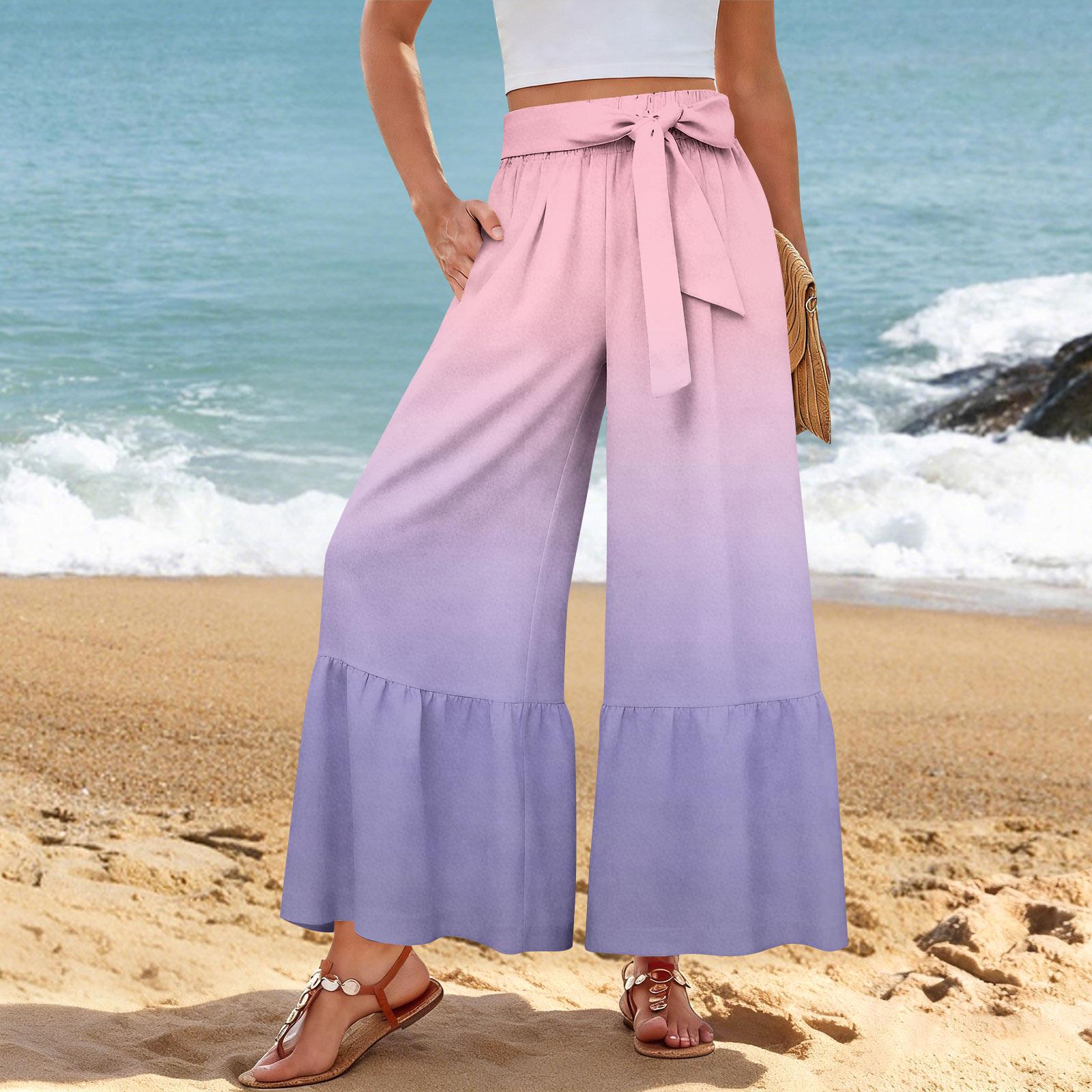 

Женские повседневные брюки-клеш, эластичные, с высокой талией, с оборками по низу, широкими штанинами, с поясом и карманами M