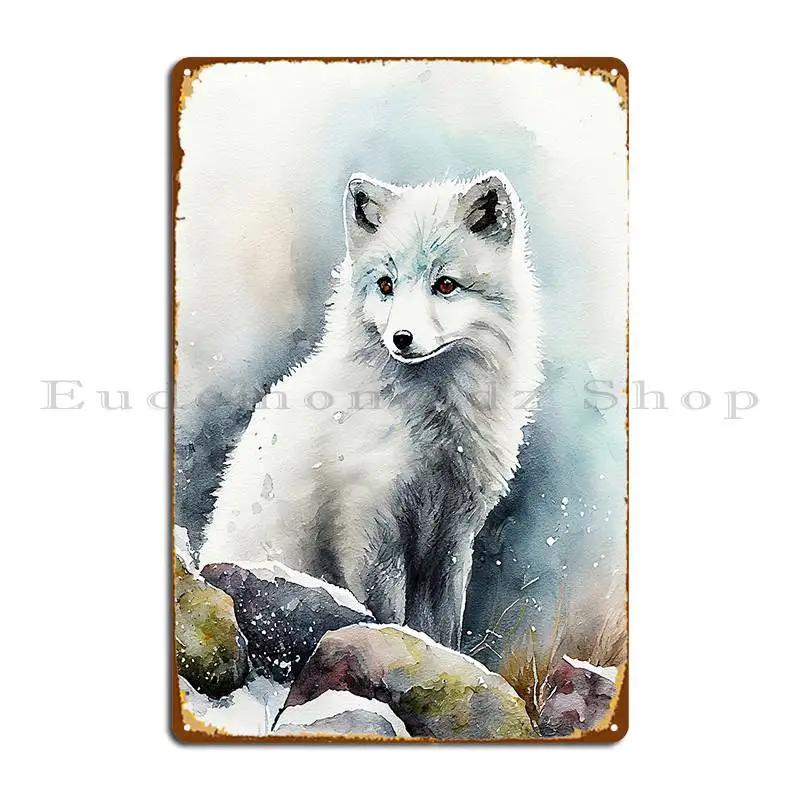 

Arctic Fox Watercolor Paint Metal Sign Club Bar Iron Painting Vintage Wall Decor Tin Sign Poster 20x30cm（7.8x11.8inch）