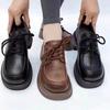 Lace-up Small Leather Shoes Women's Spring New Simple Round Head Lace-up Retro Square Heels Single Shoes