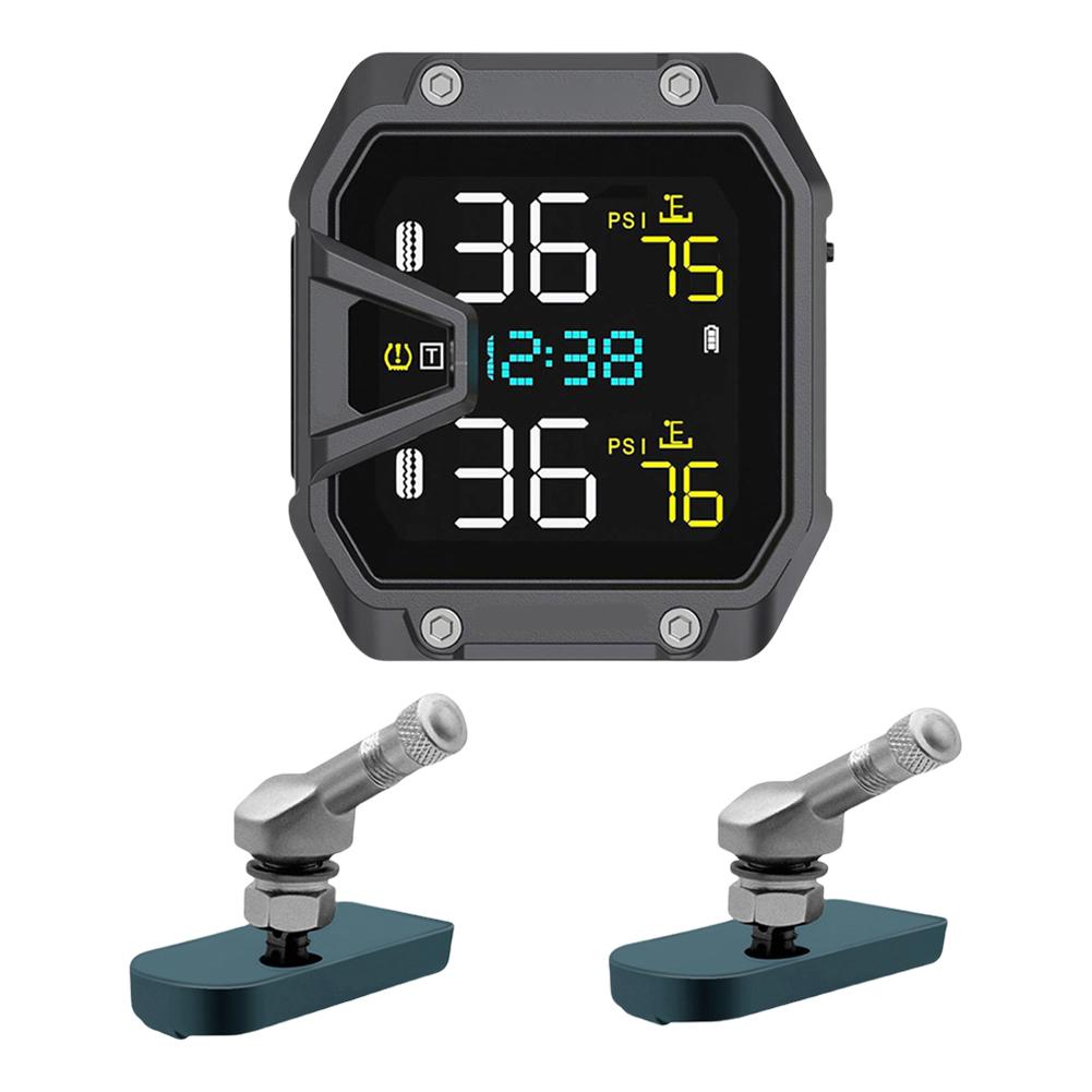 Motorbike Tyre Pressure Temperature Alarm with 2 Sensors Wireless Tire Pressure Monitoring System for Two Wheeled Motorcycle