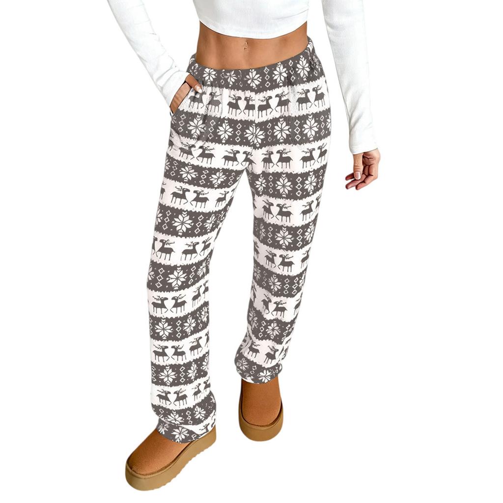 Women Pajama Pants Plush Sleep Pants Soft Elastic Waist Pajama Bottoms Patterned Pants With 2 Pockets