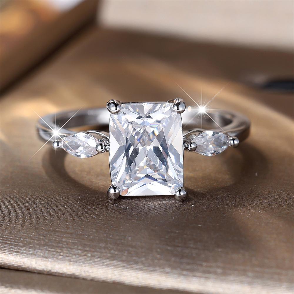 Rectangle Crystal Stone White Zircon Rings For Women Classic CopperColor Engagement Bands Wedding Jewelry Bridal Birthday Gifts