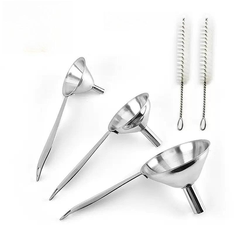 Stainless Steel Funnel Three Piece Set With Brush Mini Funnel Oil Funnel Wine Funnel Integrated Liquid Dispenser