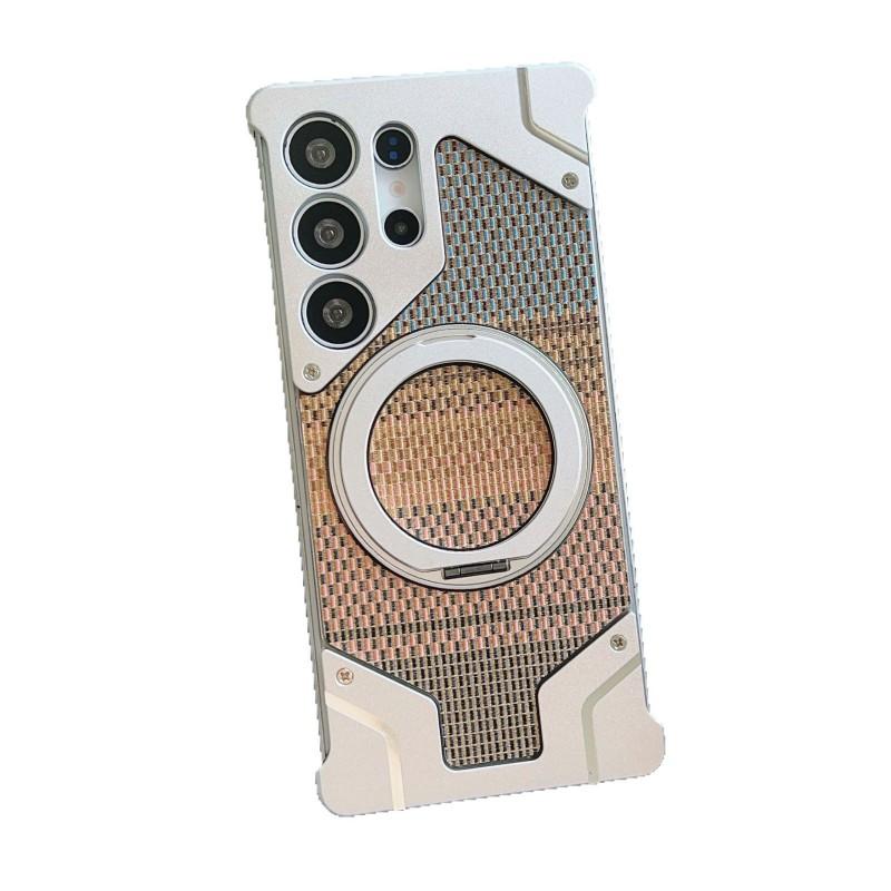 Metal Phone Case With Magnetic Stand Galaxy S26 Ultra S25 Shockproof Heat Dissipation Anti-Fingerprint