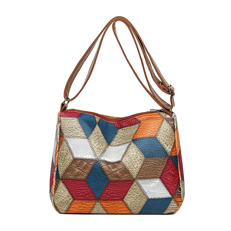 Neutral Style Men's and Women's Casual Shoulder Bag, PU Leather Patchwork, Crossbody Bag, Simple Design