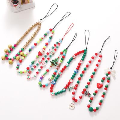 New Christmas-themed Mobile Phone Chains, Various Styles, Santa Claus Beaded Short Mobile Phone Chains, Christmas Tree Wrist Straps, Anti-loss Chains