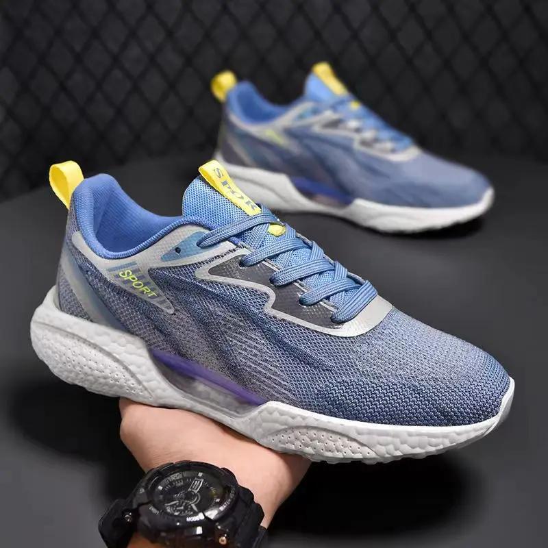 

Мужские кроссовки, дышащая легкая спортивная обувь для мужчин, уличные противоскользящие кроссовки, мужская теннисная обувь на шнуровке с сеткой, бесплатная доставка 39 синий