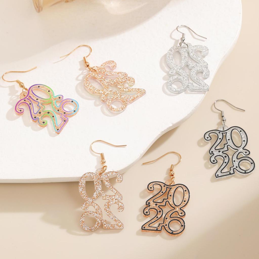 2026 New Year Geometric Glitter Minimalist Hollow Earrings