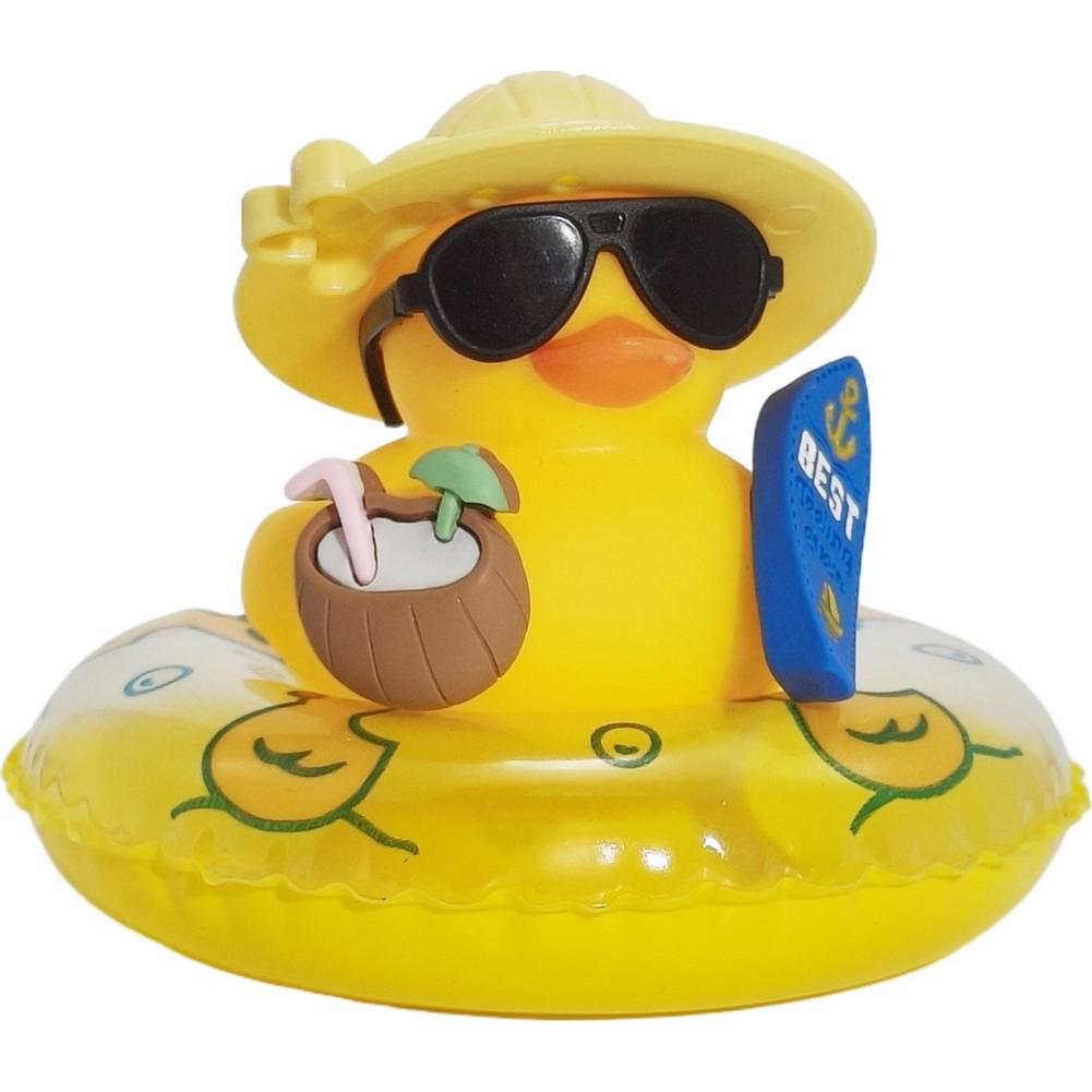 Cool Summer Duck Car Dashboard Decor, Rubber Duck With Swim Ring & Sunglasses, Cute Beach-Themed Ornament For Car Interior Gifts