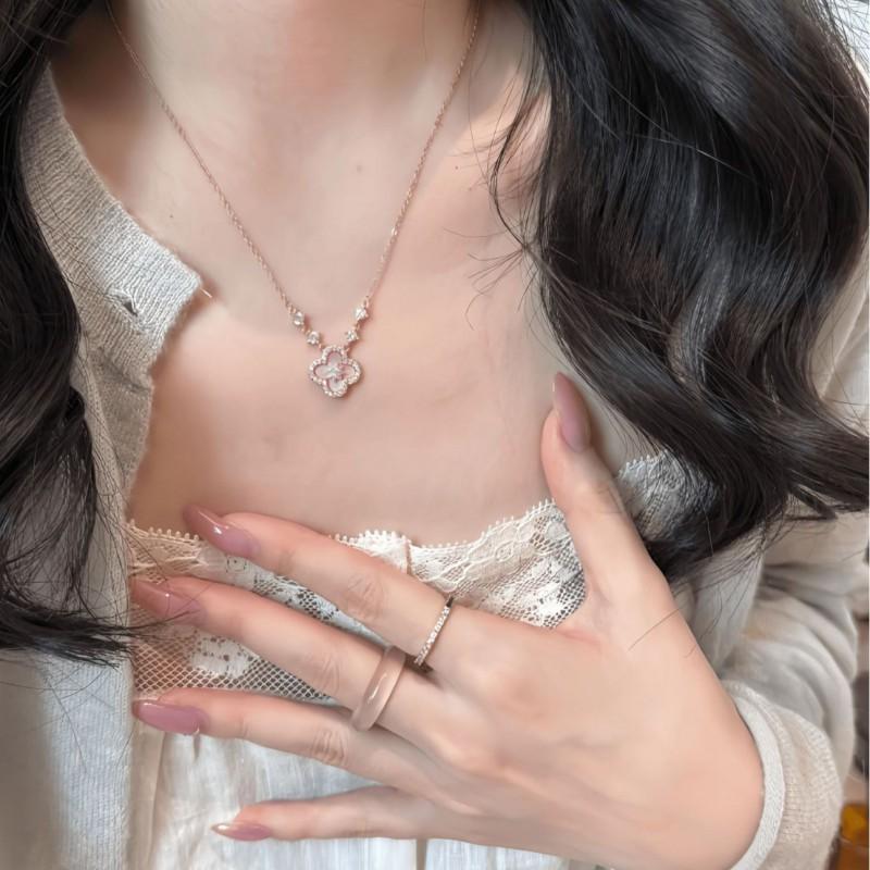 Sterling Floral Four Leaf Clover Jewelry Set With Pink Mother Of Pearl Inlay Women Necklace Earrings Bracelet