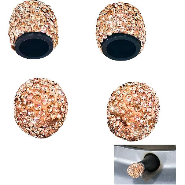 4PCS Rhinestone Tire Valve Caps, Tire Valve Caps, Car Accessories for Women, Anti-Corrosion, Shiny Decoration, AC-6-112 Suitable for All Kinds of