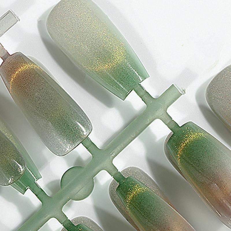 Pack of 30 Coffin False Nails Long Crystal Press On Cat Eyes Gradient Reusable Stick On Nails for Women Girls